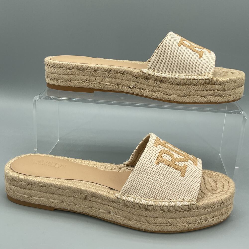 NEW Lauren Ralph Lauren Women Polly Canvas Espadrille Sandals Natural Size 6.5B